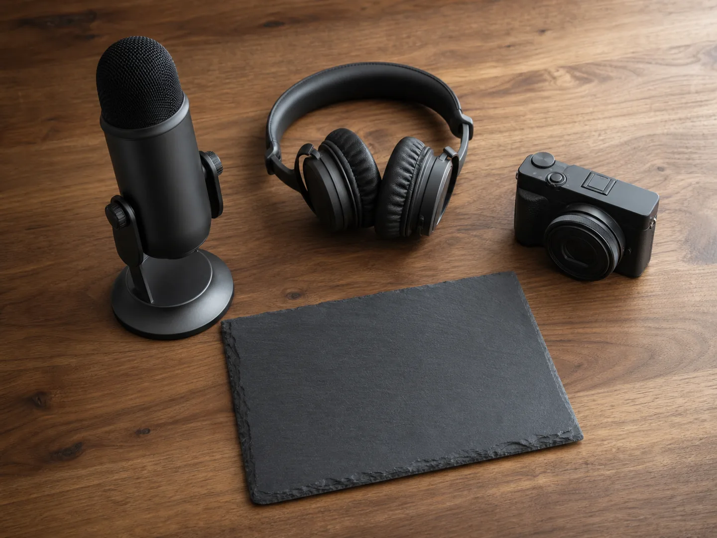 Microphone, headphones, camera, and blank slate represent accessible media production