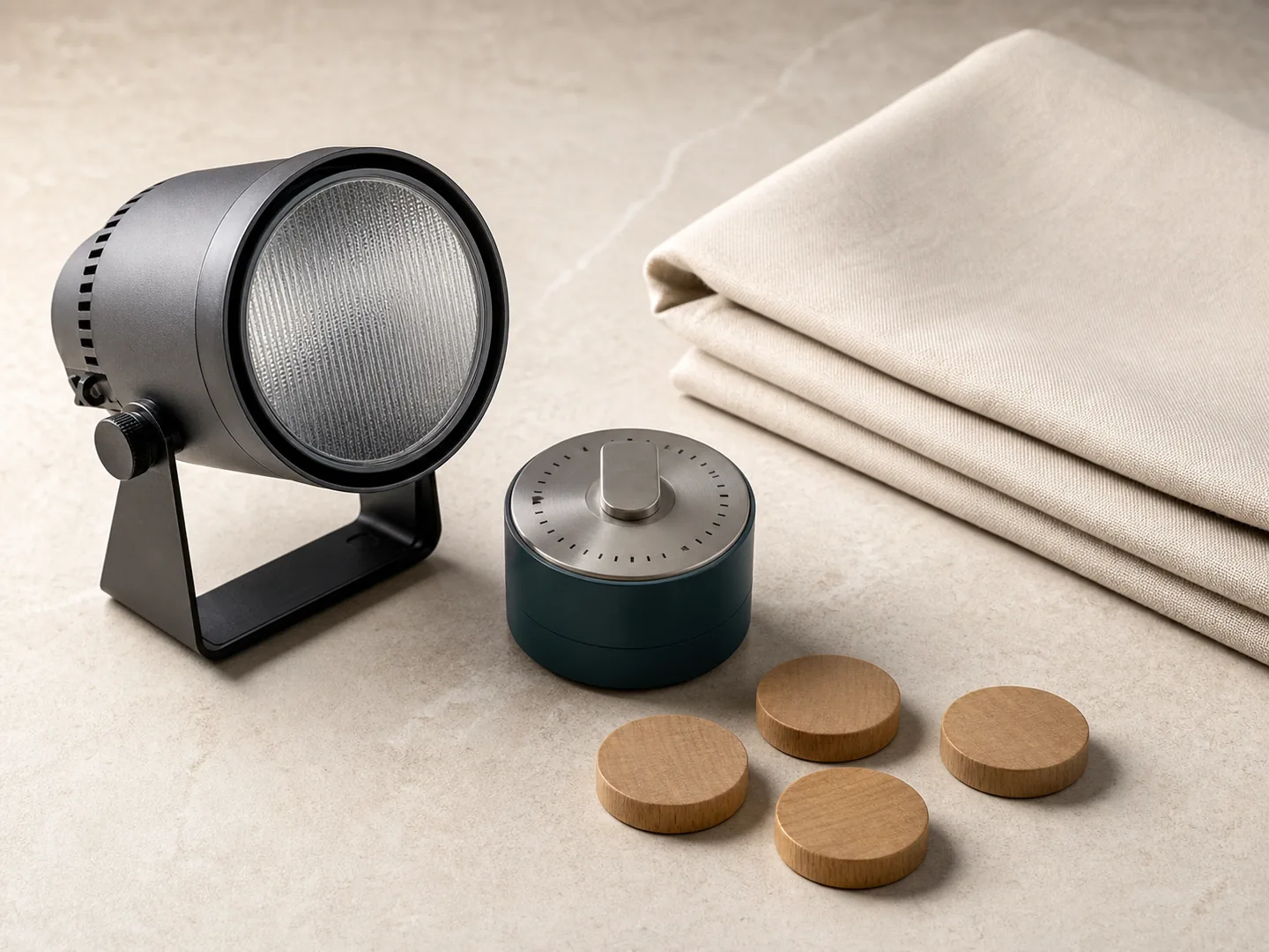 Studio light, timer, and tokens symbolize clear moderation of an online session