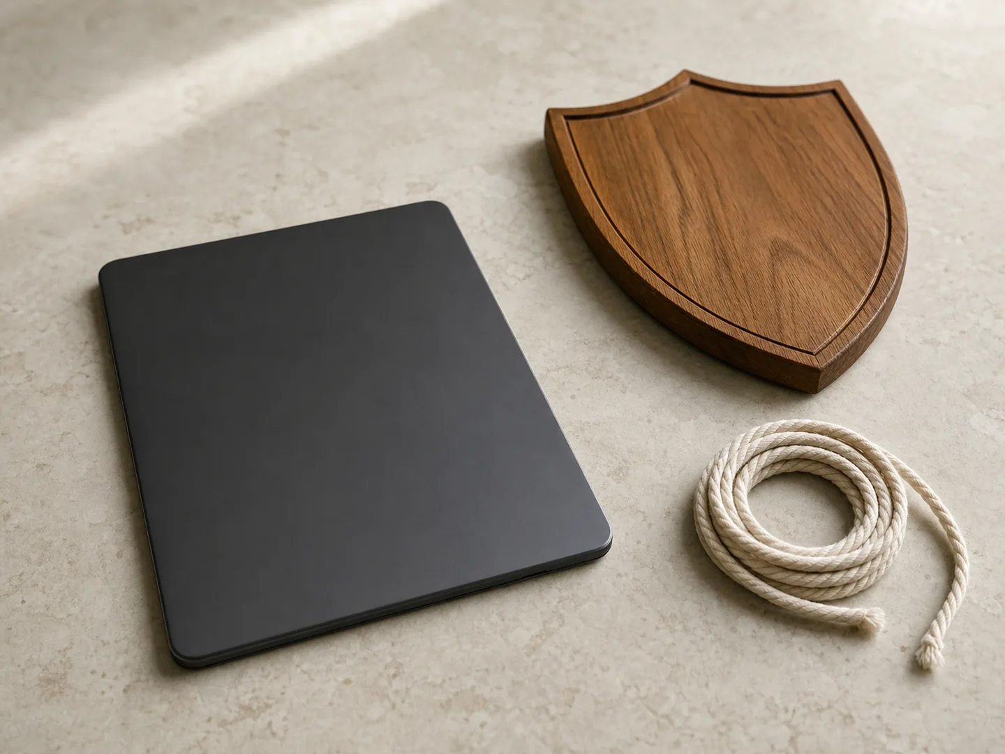 Tablet, contrast keys, and shield symbolize accessible and protected technology