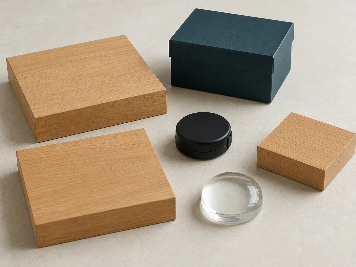 Plinths, collection box, and measuring tape represent prepared collection work